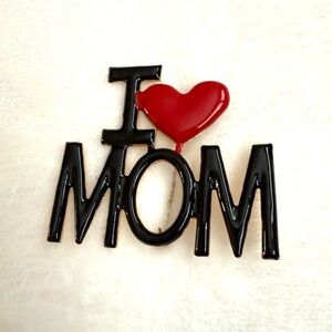 I Love Mom Brooch Pin - Red & Black Enamel NWOT
